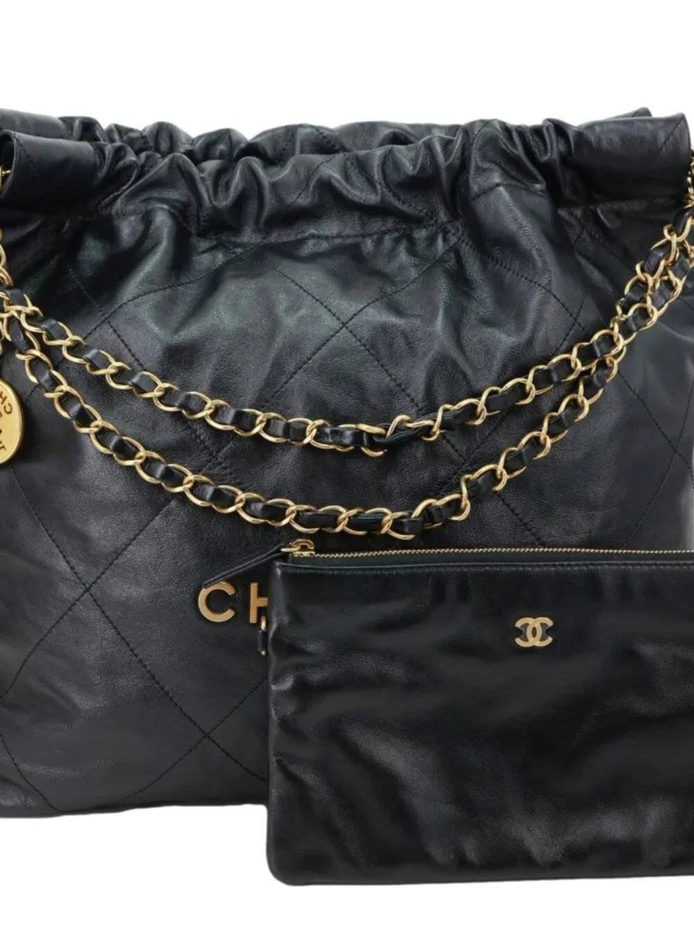 Chanel  22 Large Quilted Calfskin Leather Hobo Bag Black